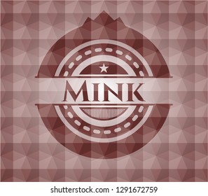 Mink red seamless emblem or badge with abstract geometric polygonal pattern background.