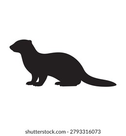 Mink silhouette vector. Long body animal icon. Predator wildlife illustration. Stoat profile outline design element.