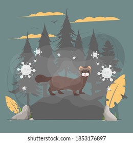 Mink surrounded by a virus. Mink conservation concept. Vector.