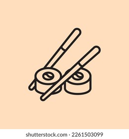 Minmalistic linear sushi with chopsticks for sushi vector icon. Japanese food and fast food icon for restaurant concept design.