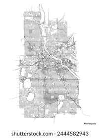 Minneapolis city map with roads and streets, United States. Vector outline illustration.
