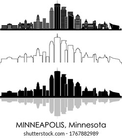 Minneapolis City Minnesota Skyline Silhouette Cityscape Stock Vector ...