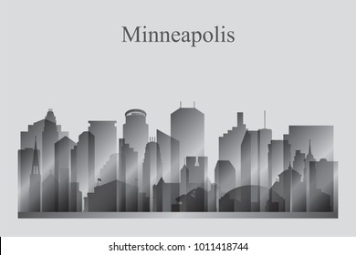 Minneapolis city skyline silhouette in grayscale vector illustration