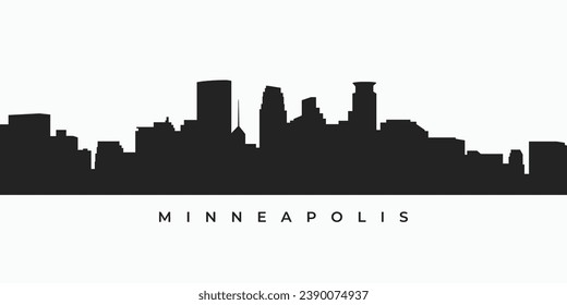 Ilustración de silueta en el perfil de la ciudad de Minneapolis. Minnesota cityscape edificio alto de color negro