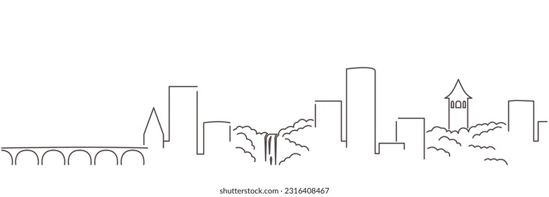 Minneapolis dunkle Linie einfache minimalistische Skyline mit weißem Hintergrund