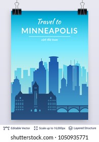 Minneapolis famous city scape. Flat well known silhouettes. Vector illustration easy to edit for flyers, posters or book covers.