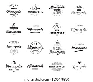 Minneapolis. Greeting cards, vector design. Isolated logos. Typography set.