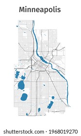 Minneapolis Map. Detailed Map Of Minneapolis City Administrative Area. Cityscape Panorama. Royalty Free Vector Illustration. Outline Map With Highways, Streets, Rivers. Tourist Decorative Street Map.