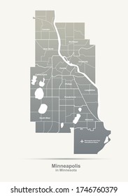 minneapolis map. vector map of minneapolis in minnesota. U.S. city map.