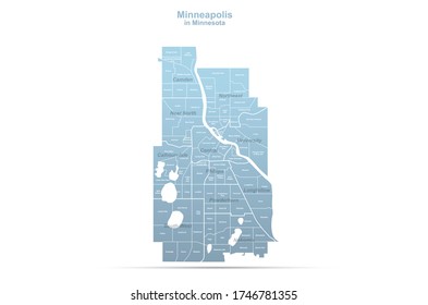 minneapolis map. vector map of minneapolis in minnesota. U.S. city map.