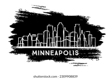 Minneapolis Minnesota City Skyline Silhouette. Handgezeichnete Skizze. Business Travel and Tourism Konzept mit moderner Architektur. Vektorgrafik. Minneapolis USA Stadtlandschaft mit Sehenswürdigkeiten.