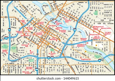 Minneapolis, Minnesota Downtown Map