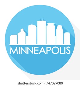 Minneapolis Minnesota Skyline Button Icon Round Flat Vector Art Design Color Background Logo.