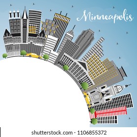 Minneapolis Minnesota Skyline with Color Buildings, Blue Sky and Copy Space. Vector Illustration. Business Travel and Tourism Concept with Modern Architecture. Minneapolis USA Cityscape with Landmarks