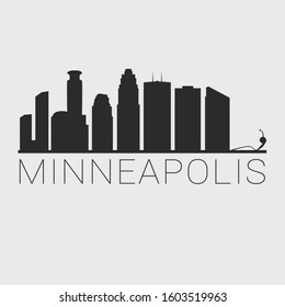 Minneapolis Minnesota. Skyline Silhouette City. Design Vector. Famous Monuments Tourism Travel. Buildings Tour Landmark.