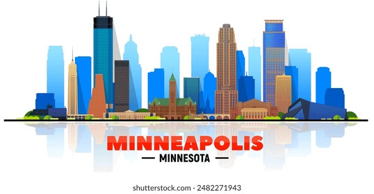 Minneapolis Minnesota Skyline im weißen Hintergrund. Flache Vektorillustration. Geschäftsreise- und Tourismuskonzept mit modernen Gebäuden. Bild für Banner oder Website.