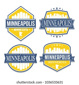 Minneapolis Minnesota Travel Stamp Icon Skyline City Design Vector Badge.