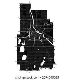 Minneapolis, Minnesota, United States, high resolution vector map with city boundaries, and editable paths. The city map was drawn with white areas and lines for main roads, side roads and watercourse