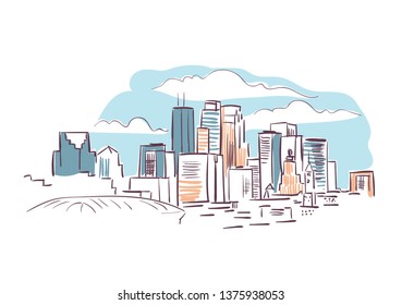 Minneapolis Minnesota usa America vector sketch city illustration line art 