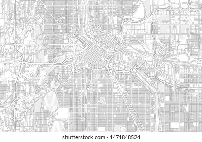 Minneapolis, Minnesota, USA, bright outlined vector map with bigger and minor roads and steets created for infographic backgrounds.