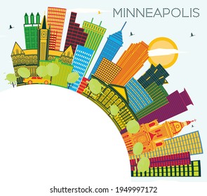 Minneapolis Minnesota USA City Skyline con Edificios de Color, Blue Sky y Copy Space. Ilustración vectorial. Concepto de viajes y turismo con arquitectura moderna. El paisaje urbano de Minneapolis con monumentos.