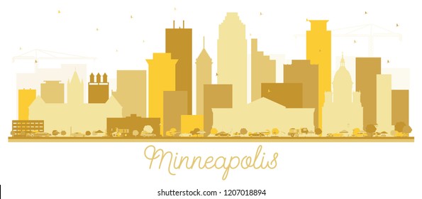 Minneapolis Minnesota USA Skyline Golden Silhouette. Vector Illustration. Simple Flat Concept for Tourism Presentation, Placard. Business Travel Concept. Minneapolis Cityscape with Landmarks.