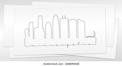 Minneapolis, MN, USA Doodle Skyline Hand Drawn. City One Line Art Illustration Landmark. Minimalistic Sketch Pen Background.