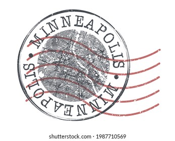 Minneapolis, MN, USA Stamp Map Postal. Silhouette Seal Roads and Streets. Passport Round Design. Vector Icon. Design Retro Travel National Symbol.
