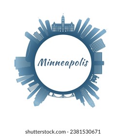 Minneapolis skyline with colorful buildings. Circular style. Stock vector illustration.