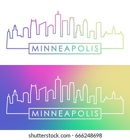 Minneapolis skyline. Colorful linear style. Editable vector file.