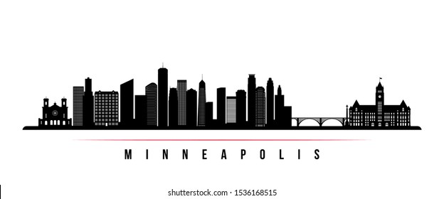 Minneapolis skyline horizontal banner. Black and white silhouette of Minneapolis, Minnesota. Vector template for your design. 