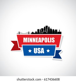 Minneapolis skyline - Minnesota - ribbon banner - vector illustration