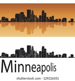 Minneapolis skyline in orange background in editable vector file