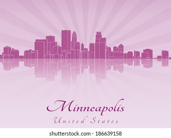 Minneapolis skyline in purple radiant orchid in editable vector file