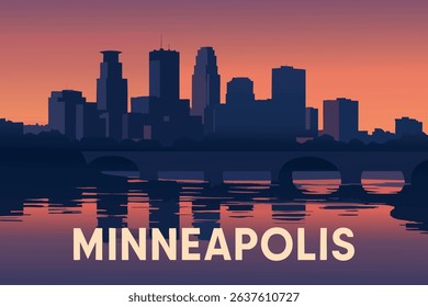 The Minneapolis skyline is reflected in the Mississippi River, blending urban life with the natural beauty of the riverfront, offering a scenic view of the city