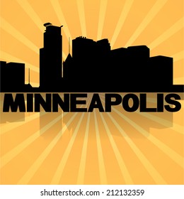 Minneapolis skyline reflected with sunburst vector illustration 