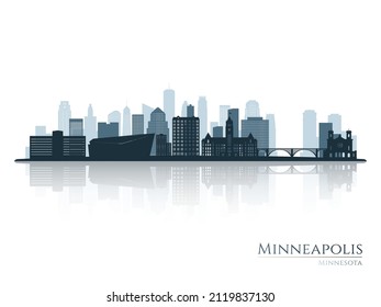 Minneapolis Skyline Silhouette mit Reflexion. Landschaft Minneapolis, Minnesota. Vektorgrafik.