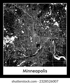 Minneapolis United States North America City map black white vector illustration