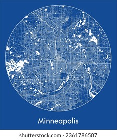 Minneapolis United States North America City Map blue print round Circle vector illustration