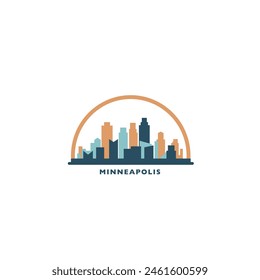 Minneapolis, USA city skyline and cityscape logo. Panorama, US Minnesota colorful state icon, abstract landmarks, skyscraper, buildings. United States of America isolated graphic, vector flat