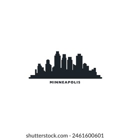 Logotipo de paisaje urbano y horizonte urbano de Minneapolis, Estados Unidos. Panorama, Icono negro del estado de Minnesota de los Estados Unidos, Lugares famosos abstractos, rascacielos, edificios. Estados Unidos de América gráfico aislado, plano de Vector