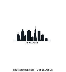 Logotipo de paisaje urbano y horizonte urbano de Minneapolis, Estados Unidos. Panorama, Icono negro del estado de Minnesota de los Estados Unidos, Lugares famosos abstractos, rascacielos, edificios. Estados Unidos de América gráfico aislado, plano de Vector