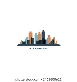 Logotipo de paisaje urbano y horizonte urbano de Minneapolis, Estados Unidos. Panorama, EE.UU. Minnesota colorido icono del estado, Lugares famosos abstractos, rascacielos, edificios. Estados Unidos de América gráfico aislado, plano de Vector