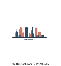 Logotipo de paisaje urbano y horizonte urbano de Minneapolis, Estados Unidos. Panorama, EE.UU. Minnesota colorido icono del estado, Lugares famosos abstractos, rascacielos, edificios. Estados Unidos de América gráfico aislado, plano de Vector