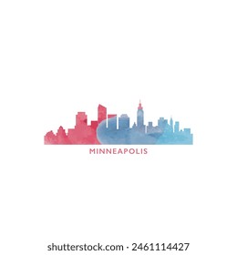 Minneapolis, EE.UU., Minnesota estado acuarela paisaje paisaje ciudad panorama Vector plano moderno logotipo, icono. Emblema de los Estados Unidos de América con Lugares famosos y edificios. Gráfico colorido aislado