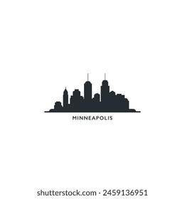 Minneapolis USA United States of America, city skyline logo. Panorama vector flat US Minnesota black state icon, abstract shapes of landmarks, skyscraper, panorama, buildings