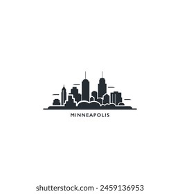 Minneapolis USA Vereinigte Staaten von Amerika, City Skyline Logo. Panorama Vektorgrafik flach US Minnesota schwarz State Ikone, abstrakte Formens von Wahrzeichen, Wolkenkratzer, Panorama, Bauwerke