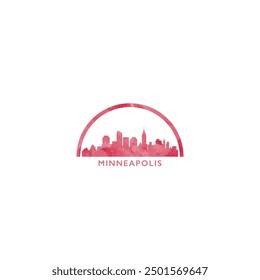 Logotipo del horizonte de acuarela de Minneapolis. EE.UU. Ciudad del estado de Minnesota salpicadura, adornado, estilo de salpicadura ciudad horizonte gráfico