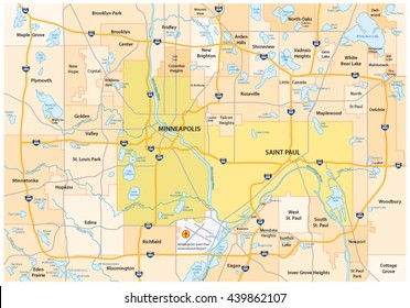 Minneapolis-Saint Paul road and administrative vector map