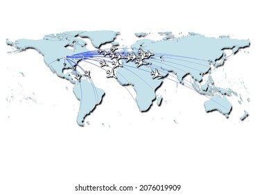 Minneapolis-United States of America in concept vector illustration, map showing flights from Minneapolis-United States of America to major cities around the world.